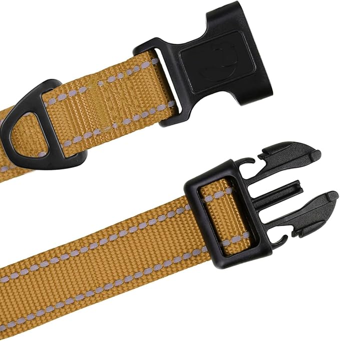 TagME Reflective Nylon Dog Collars, Adjustable Classic Collar with Quick Release Buckle for Medium Dogs, Khaki, 1.0" Width