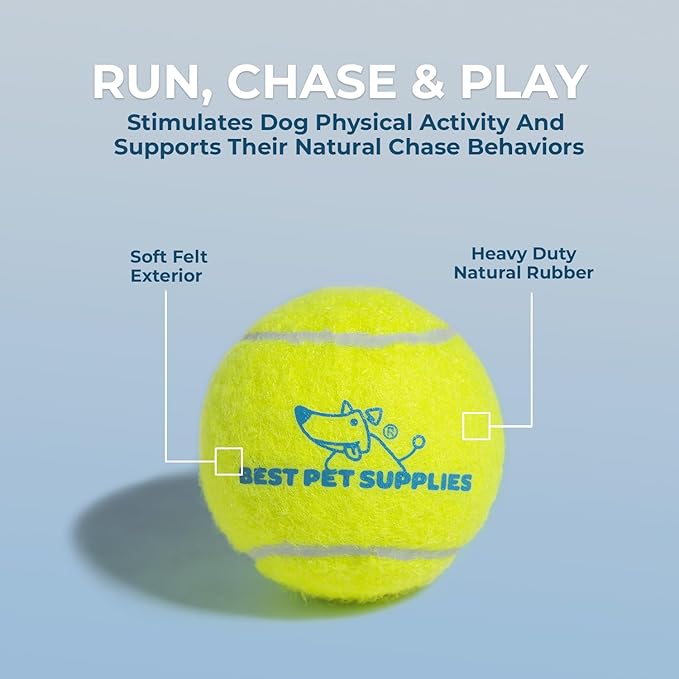 Best Pet Supplies Interactive Squeaky Dog Chew Toy, Ideal Dog Toys for Chewers, Small, Medium & Large Dogs, and Fetch Lovers - Tennis (Yellow), Large (Pack of 4)