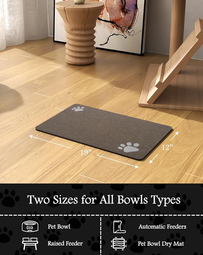 Pet Feeding Mat-Absorbent Dog Mat for Food and Water Bowl-No Stains Quick Dry Water Dispenser Mat-Dog Accessories Pet Supplies-Bowl for Messy Drinkers（Brown,12"x19"