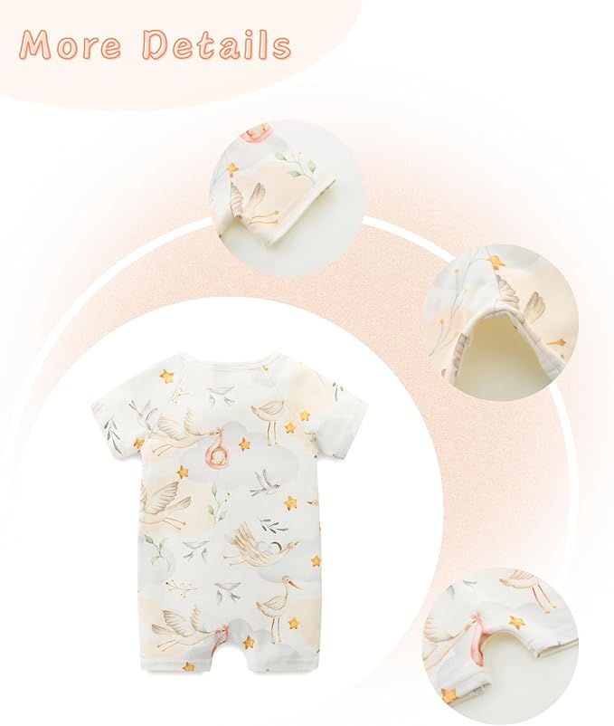 Unisex Summer Trendy 2-Pack Rompers Short Sleeve Zipped Bodysuit Infant Cotton Outfits