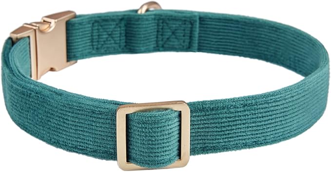 Soft Cotton Dog Collar with Metal Buckle Adjustable Heavy Duty Comfy Corduroy Collars for Small Medium Large Dogs,Dark Green,Large