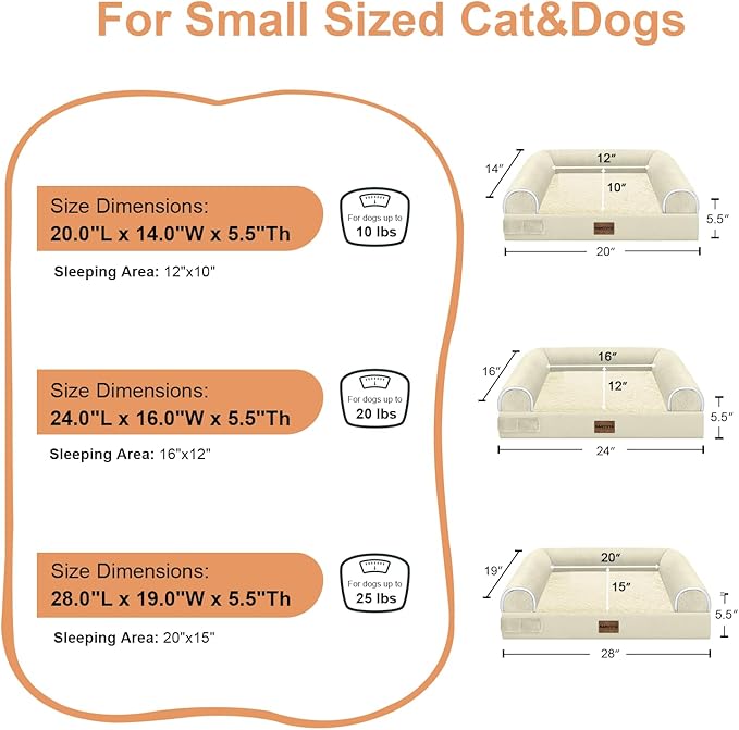 Medium Dog Bed Orthopedic Washable: Beds Bolster Medium Sized Dogs Bed Egg Crate Foam Couch Sofa Waterproof with Removable Cover - Beige
