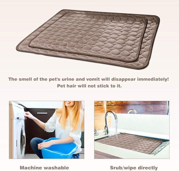 Washable Dog Cooling Mat Ice Silk Cooling Mat for Dogs Pet Self Cooling Pad Blanket Dog Cooling Pad for Indoor & Outdoor Car Seats (Coffee, 28x22 in)