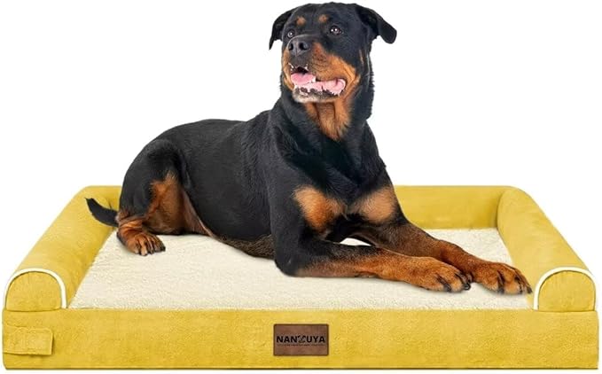 Large Dog Bed Orthopedic Washable: Beds Bolster XXL Bed Big XLarge Dogs Egg Crate Foam Sofa Couch Waterproof Removable Cover - Ginger