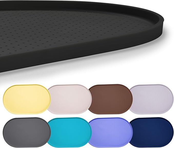 Hubulk 100% Waterproof Silicone Pet Feeding Mat with Raised Edge for Food and Water, Dog Bowl Mats, Cat Bowls Placemat with High Lip Protects Floor for Cats and Dogs (Black, 16" L x 10" W)