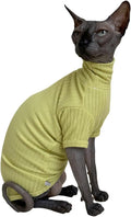 Sphynx Cats Shirt Cat Turtleneck Cotton Sweater Pullover Kitten T-Shirts with Sleeves Cat Pajamas Jumpsuit for Sphynx Cornish Rex, Devon Rex, Peterbald (XX-Large (Pack of 1), Green Yellow)