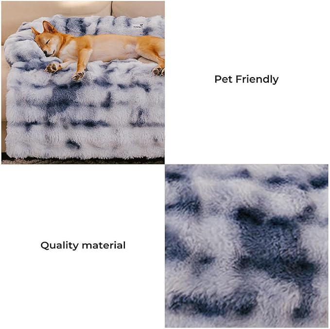 FUNNY FUZZY Pet Fluffy Fuzzy Couch Cover, Calming Washable Dog Bed Sofa Protector Pets Mat for Small Dogs and Cats (Tie-dye Blue, 27"×22"×4.7")
