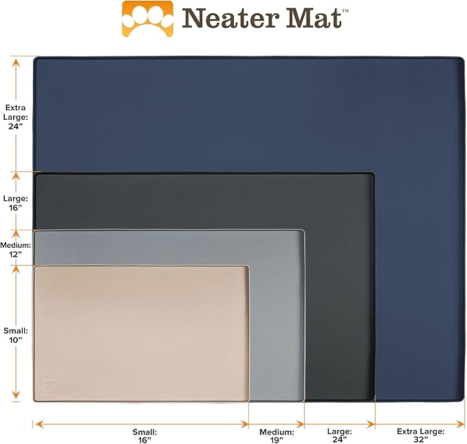 Neater Pet Brands Neater Mat Pet Mats for Food and Water, Cat & Dog Bowl Mat Waterproof Silicone, Feeding Tray, Dog Food Mats for Floors, Placemat w/Raised Edge for Under Bowls, 16” x 10”, Light Gray