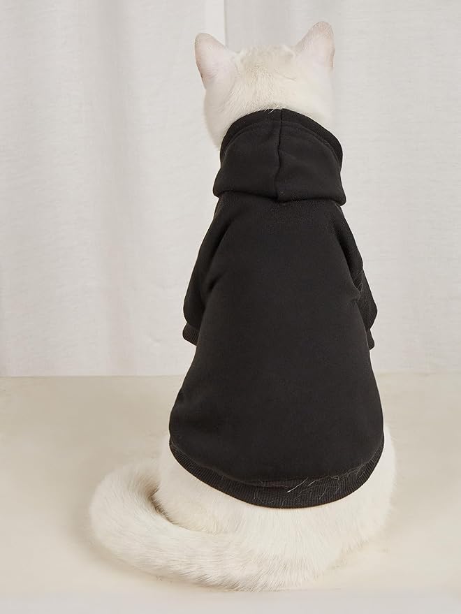 QWINEE Basic Dog Hoodie Sweatshirt Puppy Sweater Warm Cat Costumes Pet Clothes for Chihuahua Puppy Kitten Small Medium Dogs Black and Grey Large