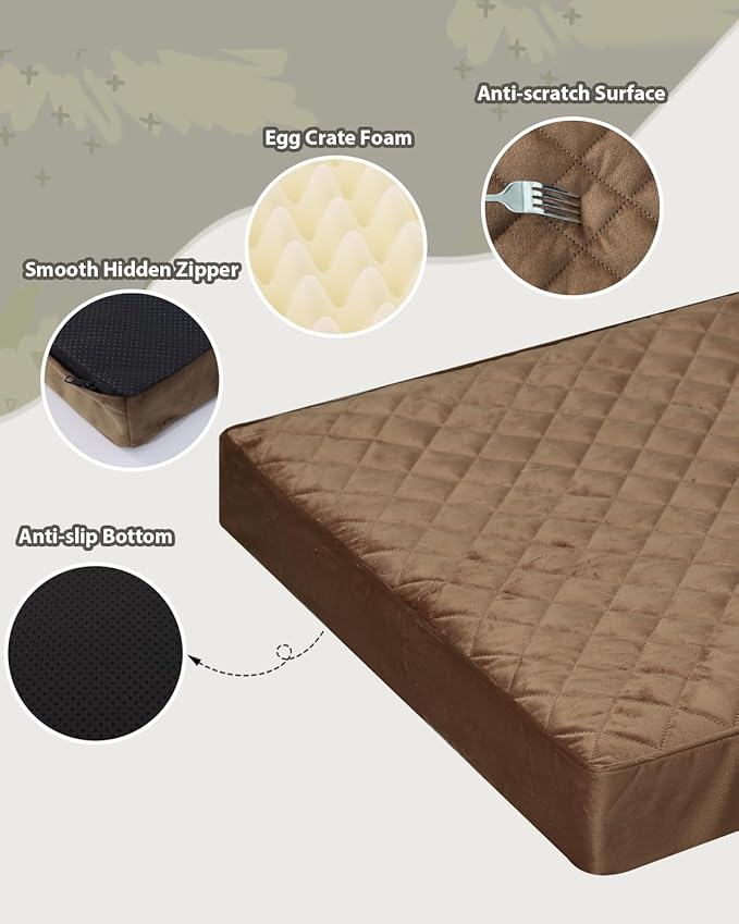 Orthopedic Dog Beds Large Sized Dog Waterproof Pet Bed for Crate,with Removable Washable Cover and Non-Slip Bottom, 35x23 Inch, Brown