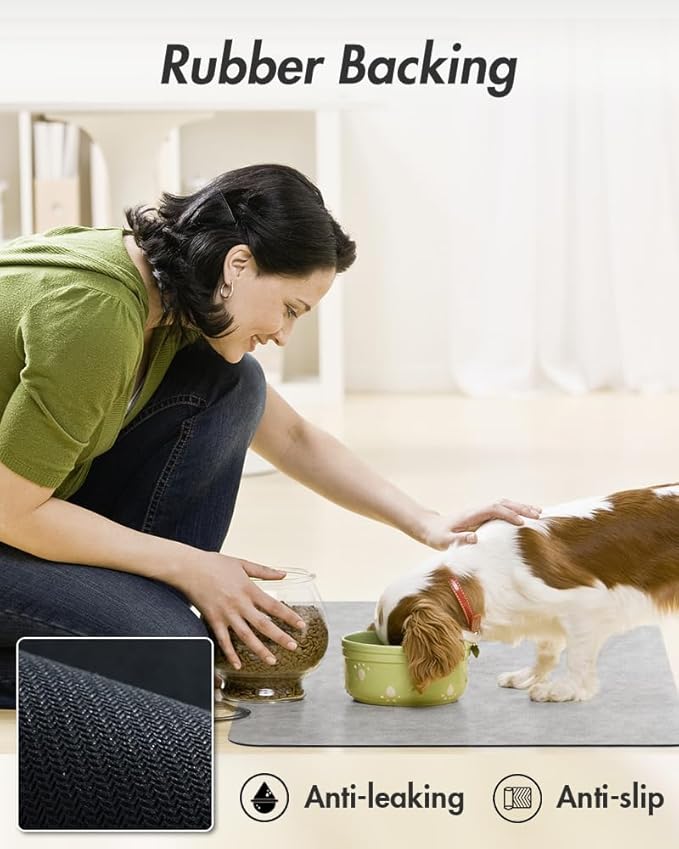 MontVoo-Absorbent Pet Feeding Mat-No Stains Pet Mat for Food and Water Bowl-Quick Dry Cat & Dog Food Mat Water Dispenser Mat-Pet Supplies Mat-Dog Water Bowl Mat for Messy Drinker,（LightGrey,17"x28"）