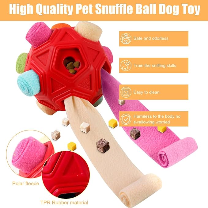 Dog Snuffle Ball-Interactive Puzzle Dog Toys Encourage Natural Foraging Skills Slow Feeder for Training and Stress Relief, Cloth Strip Hiding Food Chew Toys for Any Size Dogs