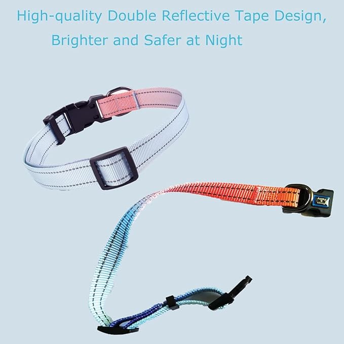 Roses&Poetry Reflective Dog Collar with Gradient Azure, Adjustable Durable Pet Collars for Small Medium Large Dogs (Azure-L)
