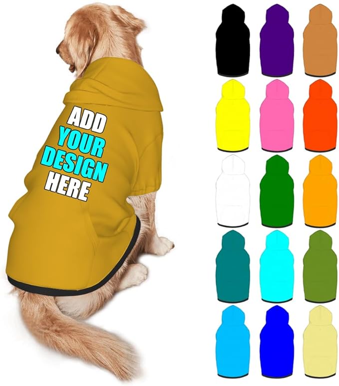 Customized Dog Hoodie with Name Logo Personalized Text Soft & Warm for Puppy Sweatshirt Hooded for Small Medium Large Dogs Girl/Boy Cats/Kitten, Goldenrod, L