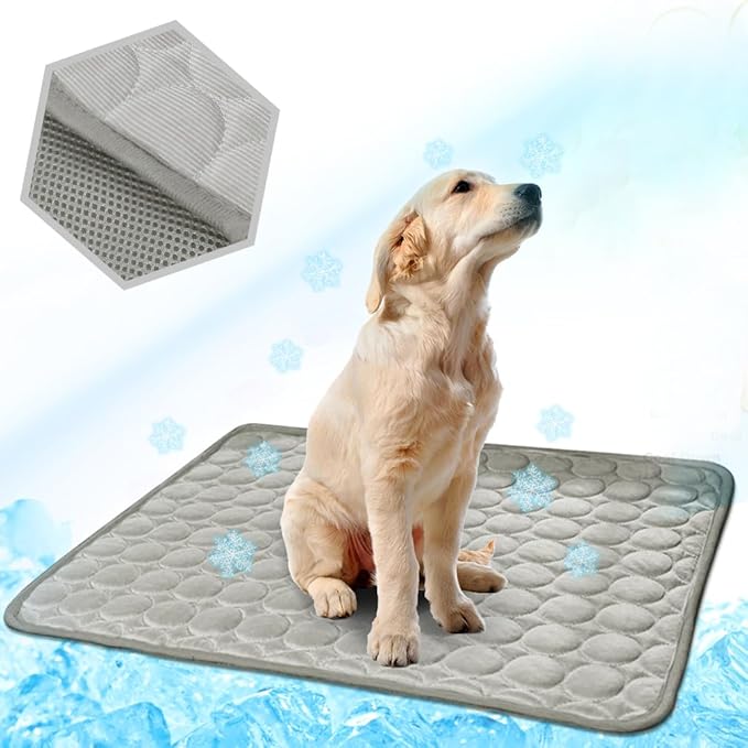 Washable Dog Cooling Mat Ice Silk Pet Self Cooling Pad Blanket for Indoor & Outdoor Car Seats (Grey, 28x22 in)