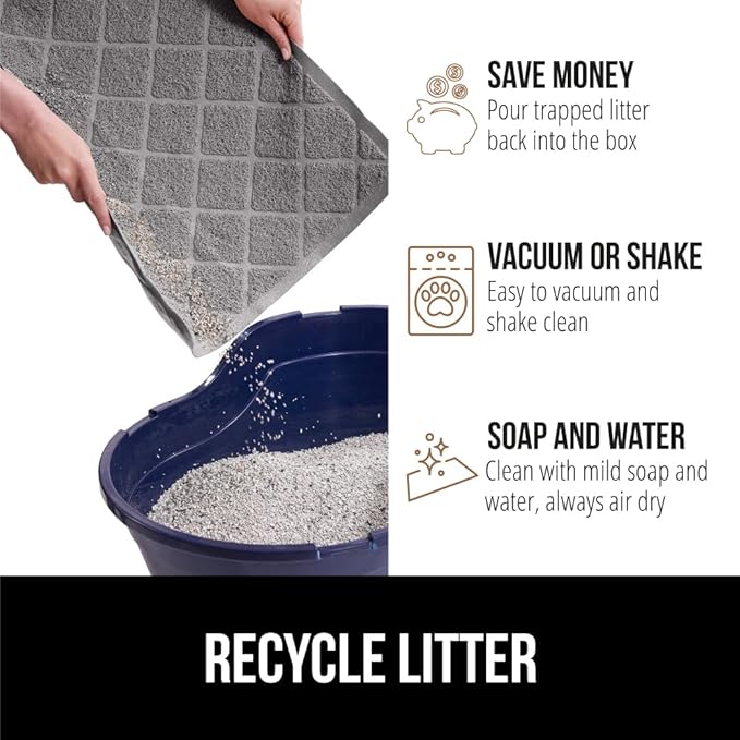 GORILLA GRIP Cat Litter Box Mat, Water Resistant, US Designed Kitty Litter Trapping Mats, Easy to Clean, Scatter Control, Less Mess and Clean Floors, Kitten Supplies for Indoor Cats 24x17 Grey 2 Pack