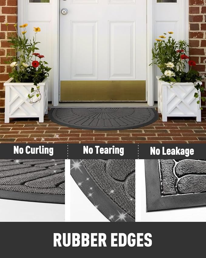 tchdio Door Mat Outdoor Indoor Entrance Doormat-Semicircular Durable Rubber Non Slip Front Door Mat for Outside Inside Entry Entryway Dirt Trapper WelcomeMat for Muddy Paws and Shoes-Grey 24”x47”