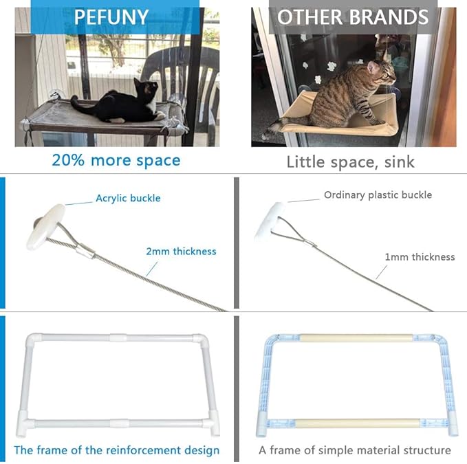 Cat Window Hammock – Mess-Free Waterproof Cats Window Perch for Large Cats, Strong Suction Cup Hammock with Flannel Cover, Indoor Cat Seat, Beige