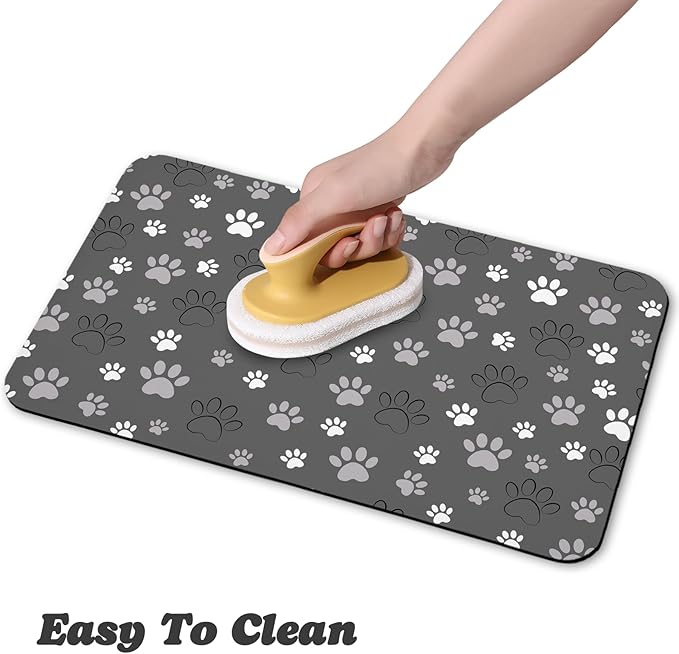 Dog Food Mat, Absorbent Water Bowl Mats Cat Pet Feeding Placemats Dark Gray 24 * 32 inch