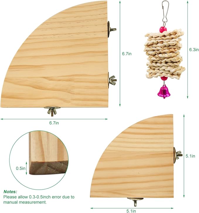 2 Pack Bird Perch Platform, Parrot Stand Sector Playground Wood Perch Stand Toy Cage Accessories Exercise Toy for Parakeet Conure Cockatiel Budgie Gerbil Rat Mouse Chinchilla Hamster
