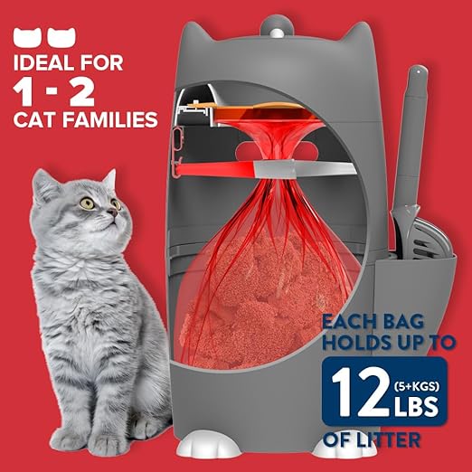 Red Rocket Pets Cat Litter Trash Can Kitty Twister Plus Pack Grey, 12x Refills Bags and 6X Charcoal Sachets, No Smell Litter Storage Container, Litter Disposal System