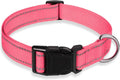 Reflective Dog Collar with Buckle Adjustable Safety Nylon Collars for Small Medium Large Dogs, Light Pink XL