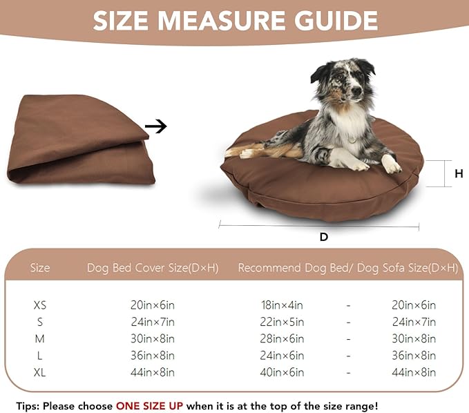 Dog Bed Cover Waterproof Replacement Machine Washable Covers for 30x30 Inch Dog Bed Heavy Duty Scratch Resistant Mattress Protector Pet Bed Round Brown Cover Only