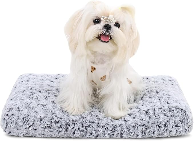 KSIIA Washable Dog Bed Deluxe Plush Dog Crate Beds Comfy Kennel Pad Anti-Slip Pet Sleeping Mat for Large, Jumbo, Medium, Small Dogs Breeds, 17" x 12", Gray