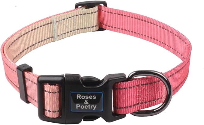 Roses&Poetry Medium Dog Collar, Pink Gradient, Reflective, Adjustable, Durable Polyester, Suitable for Medium Dogs