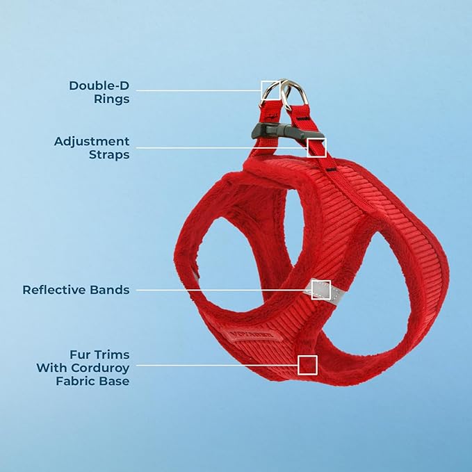 Best Pet Supplies - All Weather Plush, Reflective, No Pull Harness for Small, Medium Dogs, Cats - Secure with Hook & Loop Fastener, Buckle, Double D-Rings - Red Corduroy, L