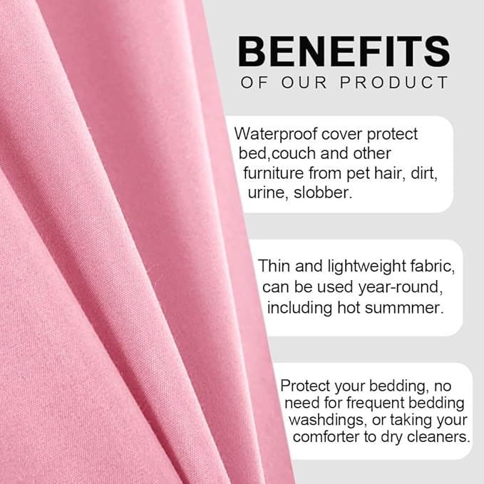DUJUIKE Waterproof Bed Cover for Dog and Cats,Pet Hair Resistant Bed Sheet Cover, Protective Bed Liner Cover with 100% Waterproof Breathable Thin Fabric (Pink, Super King 90 * 118 inch)