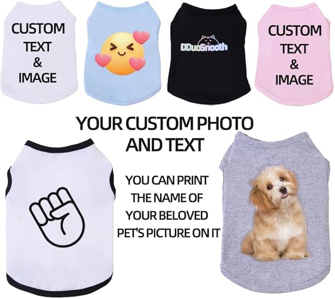 Custom Dog Shirt,Personalized Pet Apparel with Name Text Photo Image,Lightweight Breathable Puppy Kitten Cotton Vest for Small Medium Dogs Cats,Puppy Gift (White + Black Border, Small)