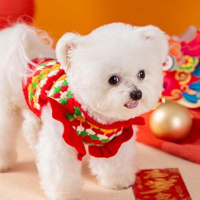 Small Dog Sweater, Knitted Tulip Cat Sweater, Warm Thick Holiday Puppy Clothes for Small Dog Girl,Cold Weather Outfit for Kitten Chihuahua Yorkie Teacup Dachshund Pug (Red, X-Large)