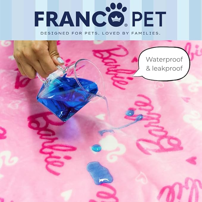 Franco Pet Barbie Super Soft Cozy Waterproof Sherpa-Backed Blanket Throw for Large Dogs, Couch/Bed/Car, 50x60 (Officially Licensed Product)