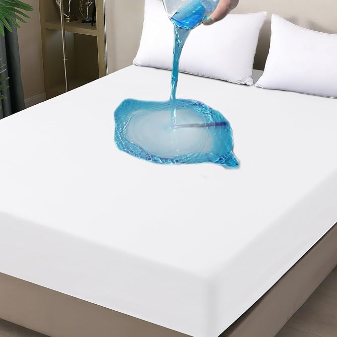 Twin Mattress Protector Waterproof, Fitted Sheet Style Breathable Mattress Cover with Deep Pocket Fits Up to 18'', Noiseless Bed Cover for Kids Adults Pets, Machine Washable (White, 39'' X 75'')