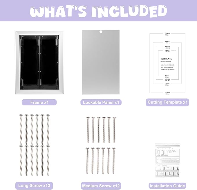 Sliver Pet Door with Panels, Aluminum Dog Door with Automatic Closing Magnetic Flaps, Large Doggie Door, Slide-in Panel & 4 Security Locks, Suitable for Doors, Screen and Wall