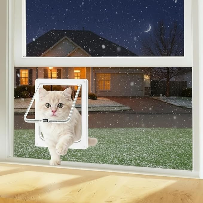Cat Door for Window, 4 Locking Modes for Safety Cat Window Door, Fits 14"-28" Width Window, Durable Weatherproof design Cat Door, Magnetic Closure, Wider View, Pet Door With Safe & Comfortable for Cat