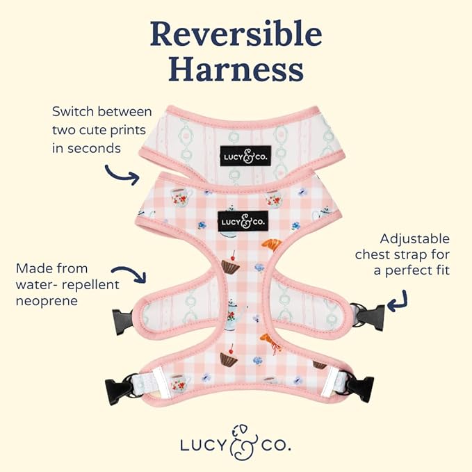 Lucy & Co. Sipping Slowly Reversible Dog Harness, Adjustable Comfort Fit with Dual Leash Attachments, X-Large