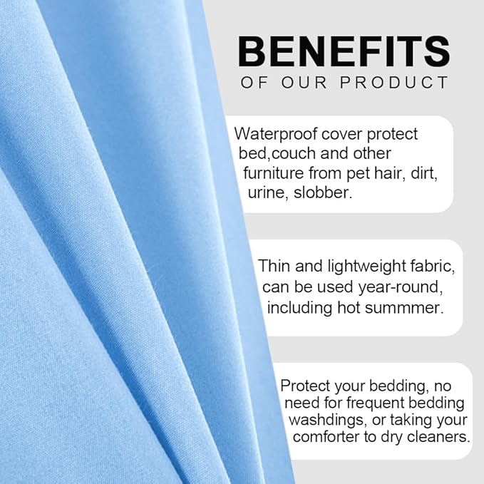 DUJUIKE Waterproof Bed Cover for Dog and Cats,Pet Hair Resistant Bed Sheet Cover, Protective Bed Liner Cover with 100% Waterproof Breathable Thin Fabric (Sky Blue, King 98 * 90 inch)