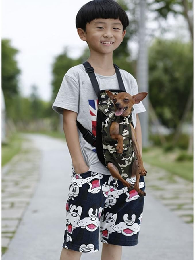 Pet Dog Puppy Cat Carrier Five Holes Backpack Double Shoulder Straps Canvas Cotton Front Chest Backpack Bag(Leopard, Small)
