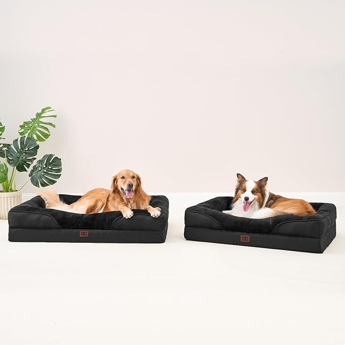 EHEYCIGA Orthopedic Dog Bed for Medium Dog, 35x22x6.5 Inch Memory Foam Dog Couch Bed with Sides, Waterproof Liner & Washable Removable Cover, Bolster Pet Sofa, Black