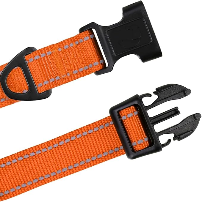 TagME Reflective Nylon Dog Collars, Adjustable Classic Pet Collar with Quick Release Buckle for Extra Small Dogs, Orange, 5/8" Width