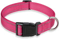 Reflective Dog Collar with Buckle Adjustable Safety Nylon Collars for Small Medium Large Dogs, Pink L