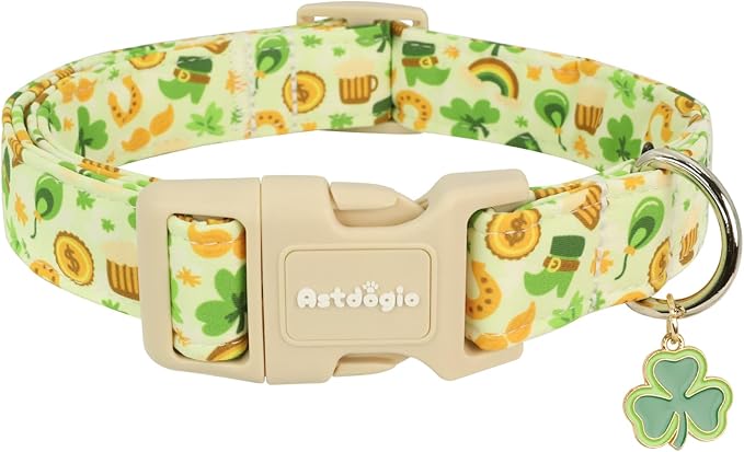 St. Patrick's Day Dog Collar,Light Green Puppy Collar with Lucky Shamrock,Adjustable Spring Cotton Collars Gifts for Small Medium Large Dogs,Dog Accessories L