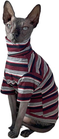 Vintage Stripes Sphynx Hairless Cats Shirt Cotton Cat Turtleneck Pet Clothes Kitten T-Shirts with Sleeves for Sphynx Cats (Old School, X-Large)
