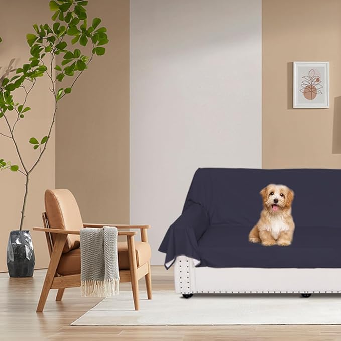 DUJUIKE Waterproof Bed Cover for Dog and Cats,Pet Hair Resistant Bed Sheet Cover, Protective Bed Liner Cover with 100% Waterproof Breathable Thin Fabric (Dark Navy, Super King 90 * 118 inch)