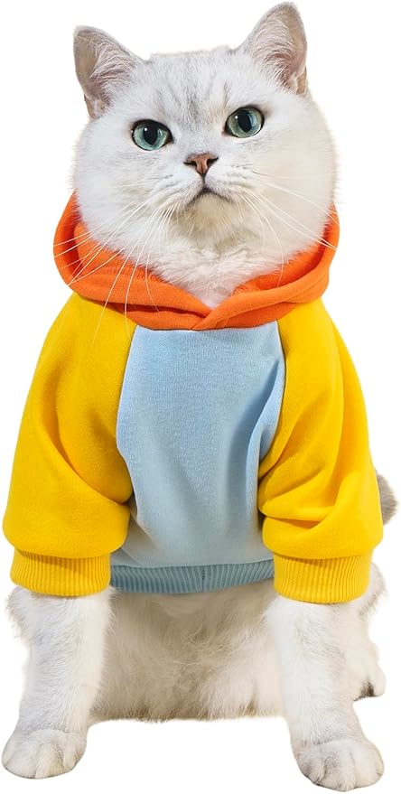 QWINEE Basic Dog Hoodie Sweatshirt Puppy Sweater Warm Cat Costumes Pet Clothes for Chihuahua Puppy Kitten Small Medium Dogs Orange and Blue X-Small