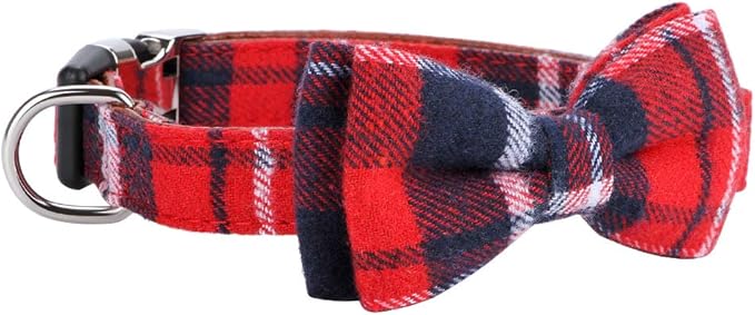 Faleela Soft &Comfy Christmas Bowtie Dog Collar,Detachable and Adjustable Bow Tie Collar,for Small Medium Large Pet (S, Red)