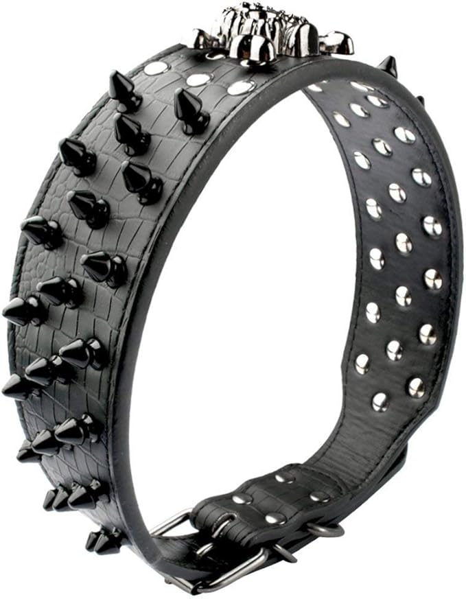 Serijoars Spiked Studded Dog Collar, PU Leather Dog Collar, Adjustable Pet Collars for Medium or Large Breed Pet (XL, Red2)