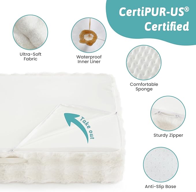 Faux Rabbit Fur Orthopedic Dog Bed, Dog Bed for Medium Size, Supportive Foam Pet Sofa with Waterproof Lining Cover, Washable U-Shaped Pet Couch with Anti-Slip Bottom, Beige M 30x20x6.5 inch